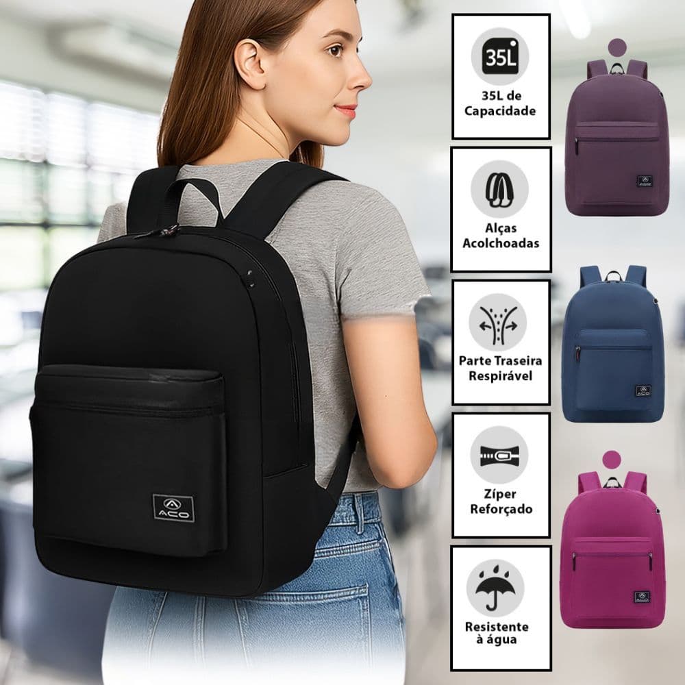 Mochila Bolsa Escolar Trabalho Notebook Viagem Infantil Espaçosa Reforçada Nylon 35L Cores