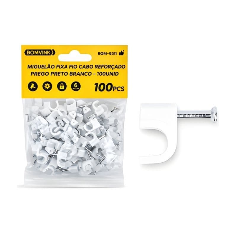 100pcs Grampo Fixa Fio Cabo Coaxial Miguelao 6mm I Bomvink I Alta Resistência