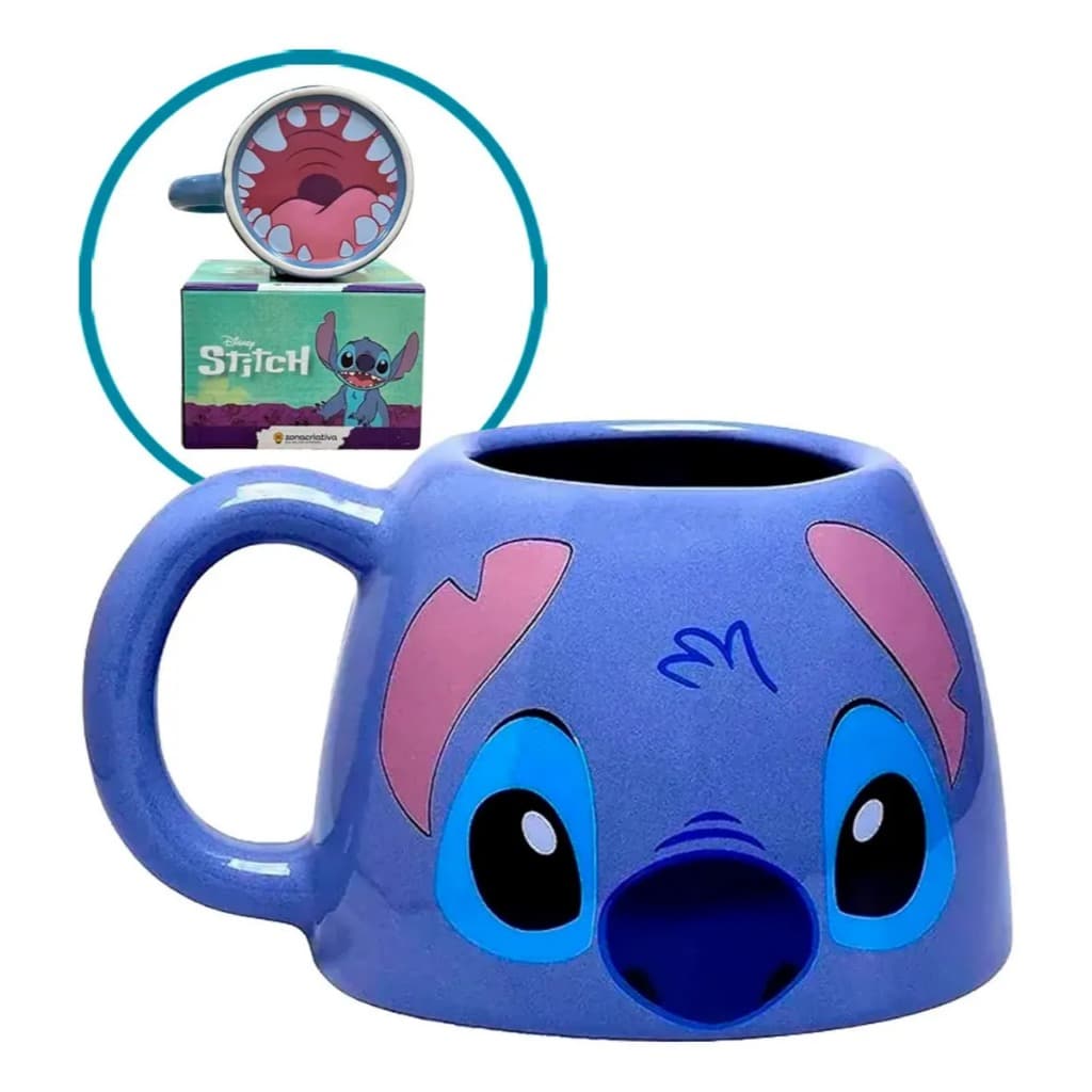 Caneca Lilo Stitch 450ml Ceramica com Alca Disney Presente Grande