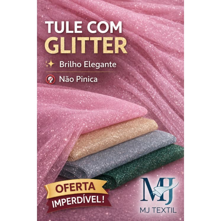 Tule com Glitter 1 Metro – Brilho Elegante, Não Pinica, Ideal para Vestidos e Festas (Várias Cores)