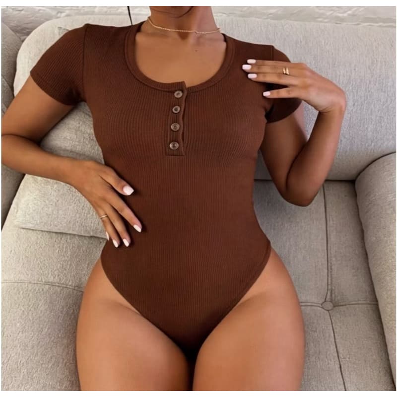 Body Feminino Com Botão  Canelado Manga Curta  Confortável Estiloso lançamento 2026