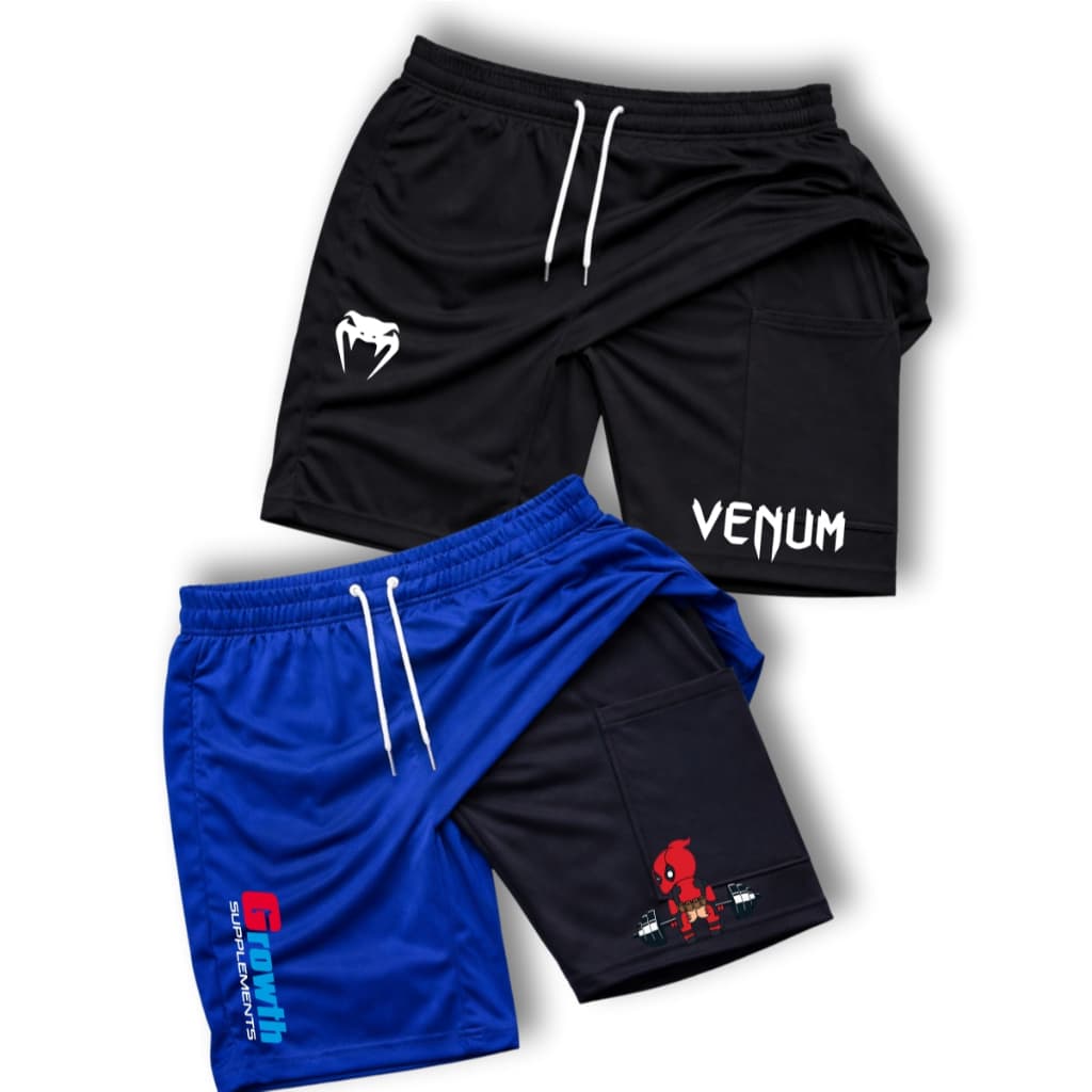 KIt 2 Short Bermuda Compressão 2 em 1 VNM+GROWTH DPLL  Ideal para Academia Ciclismo Bike Luta Casual