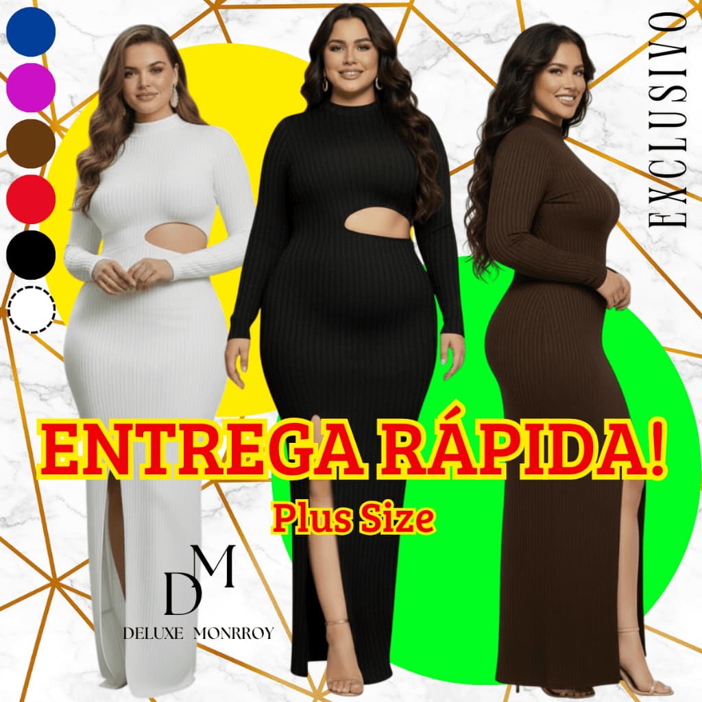 Vestido Plus Size Até O Chão Chega Hoje ⚡📦 Longo Com Fenda Comprido Aberto Colado Justo Pé Canelado