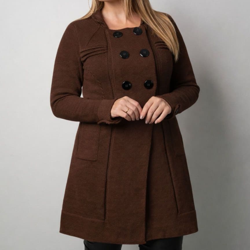 Casaco Longo Tricot Premium Feminino Botões Sorbetudo Elegante Inverno Mariá Mariotti -  20374