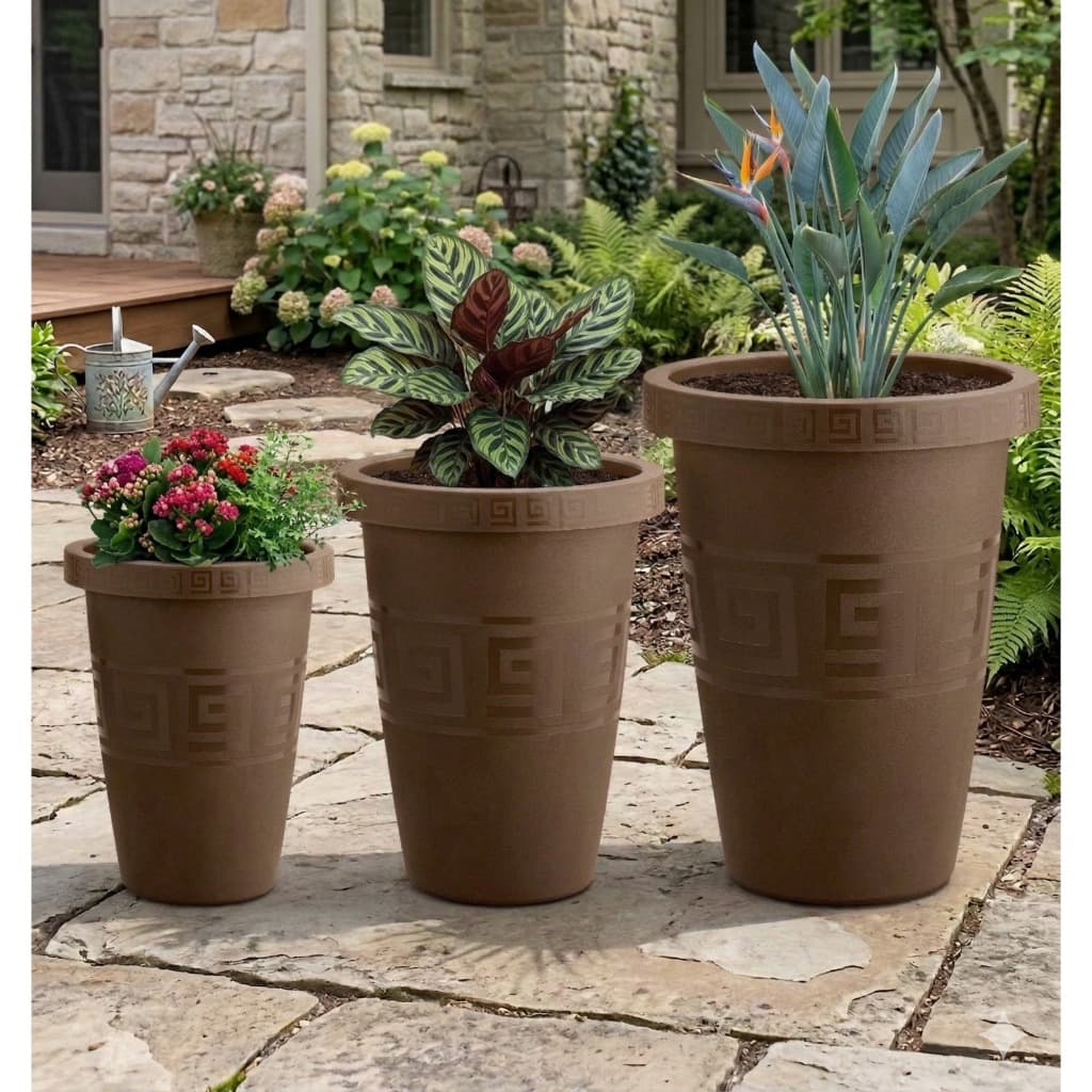 Kit 3 Vasos Plástico Resistente P M G Redondo Design Moderno Jardim Plantas Naturais Artificais