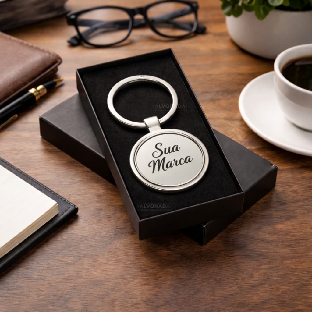 Chaveiro redondo de inox personalizado com nome ou marca