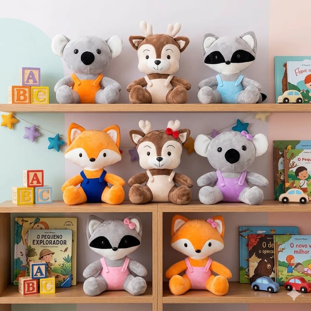 Pelúcia Bosque Floresta Safari 28cm Decoração Nicho Quarto Brinquedo Meninos e Meninas