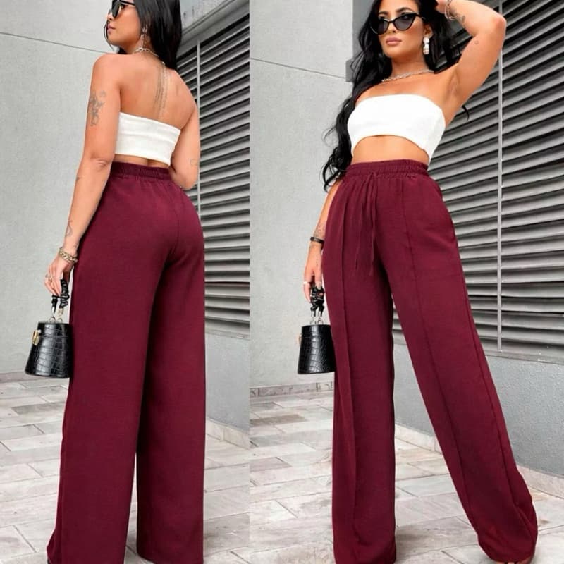 Calça Pantalona Feminina Luxo Cintura Alta Wide Leg Caimento Perfeito Tendência 2026