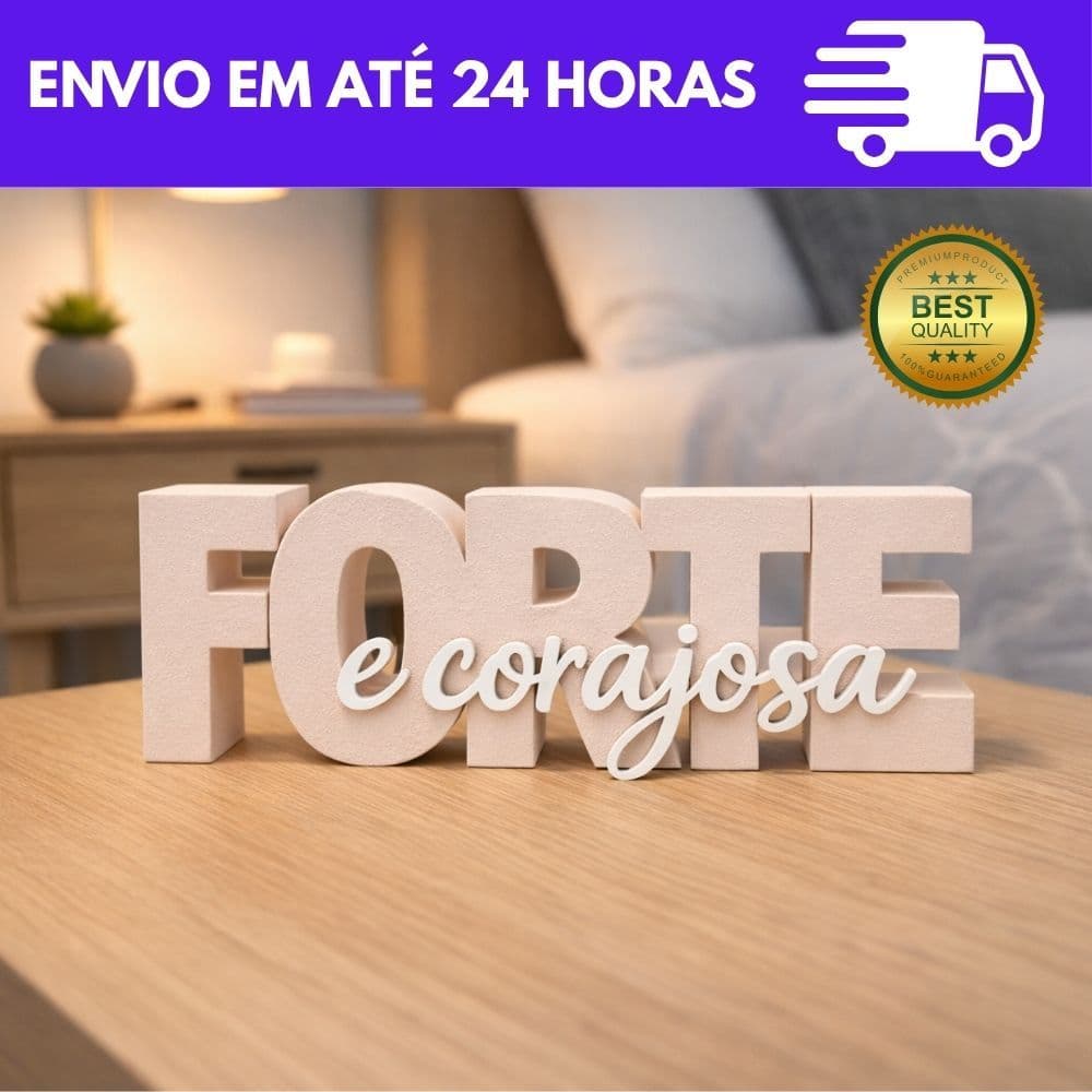 Placa Decorativa FORTE E CORAJOSA Josué 1:9 Moderno Criativo Mesa Estante Quarto Sala 22cm