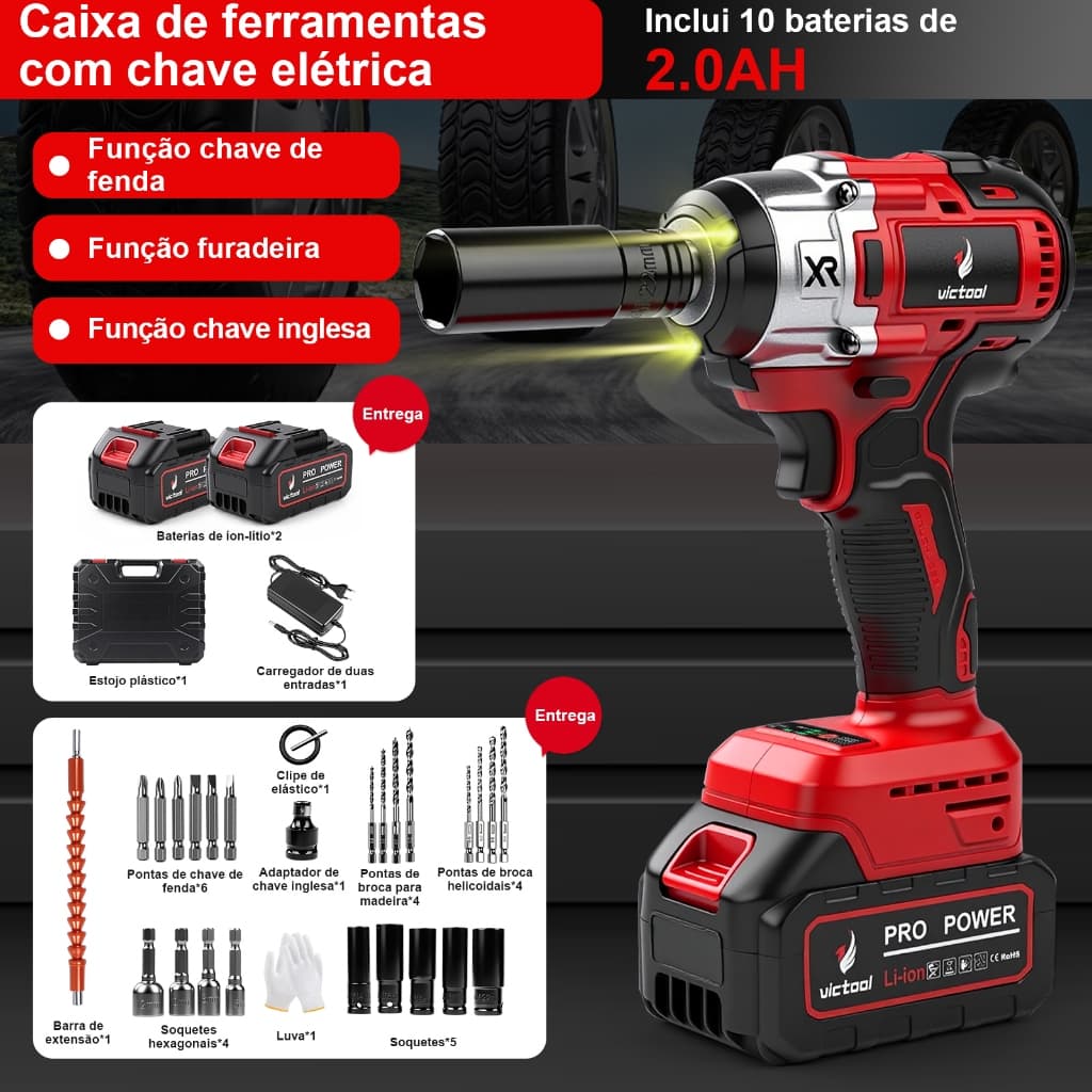 Chave de Impacto Sem Escova 21V, Parafusadeira Elétrica Sem Fio, Furadeira/Furadeira de Impacto Recarregável, Plugue BR