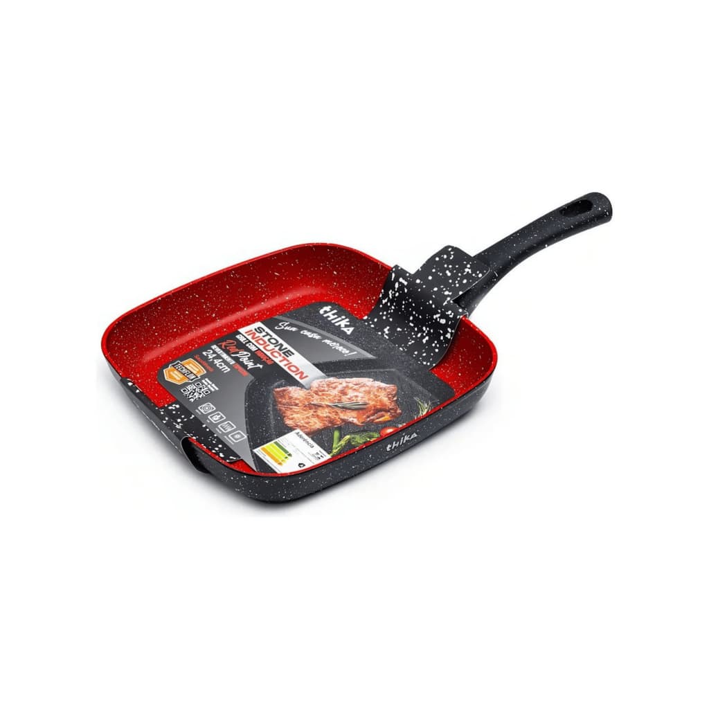 Frigideira Grill 24cm Antiaderente Indução Stone Red Point Quadrada