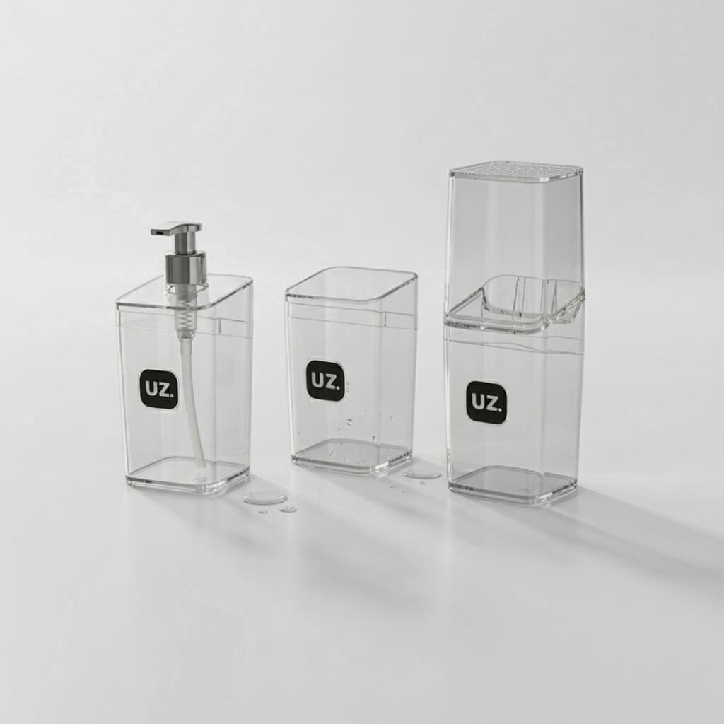 Kit Banheiro Lavabo Conjunto Porta Escova Sabonete Liquido E Porta Algodão Slim
