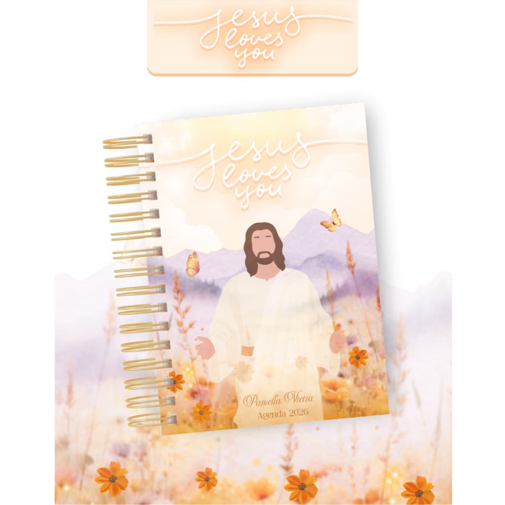 COLEÇÃO JESUS LOVES YOU PERSONALIZADO – AGENDA + PLANNER + CANECA + BLOCO|PRESENTE CRISTÃO EXCLUSIVO