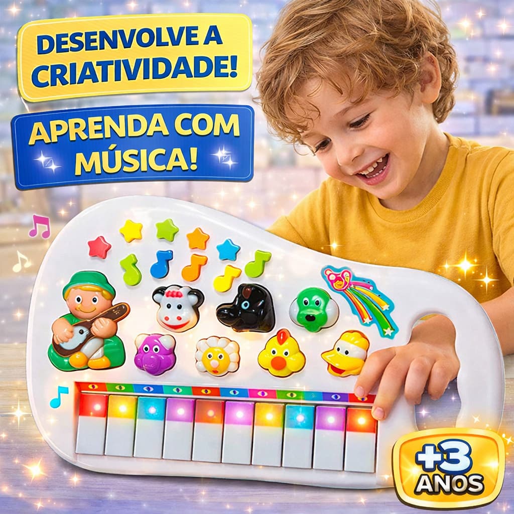 Piano Infantil Musical Educativo com Luz e Som Brinquedo Didático +3 Anos