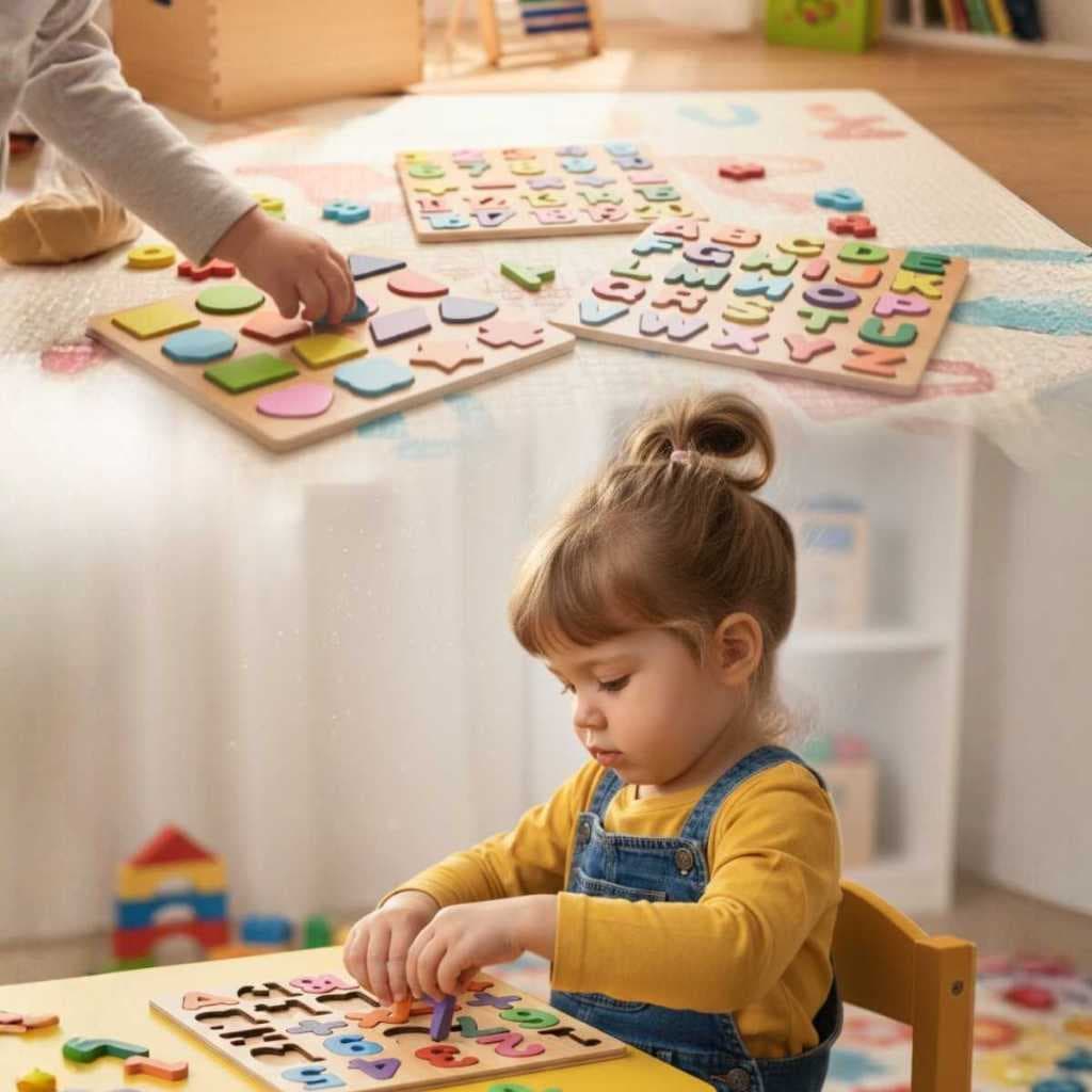 Kit 3 Quebra Cabeça Encaixe Letras Números Educativo Mdf