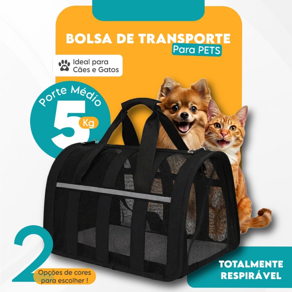 Bolsa Mala Transporte Pet Cachorro Gato Viagem Avião Material Respirável com Alça 5Kg