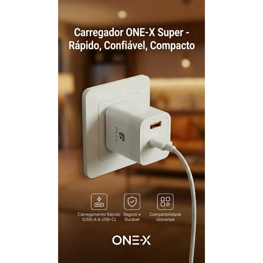 Carregador Turbo ONE·X 48W Real Dual Port USB-C PD + USB-A Quick Charge 4.0 Premium CAR-6007