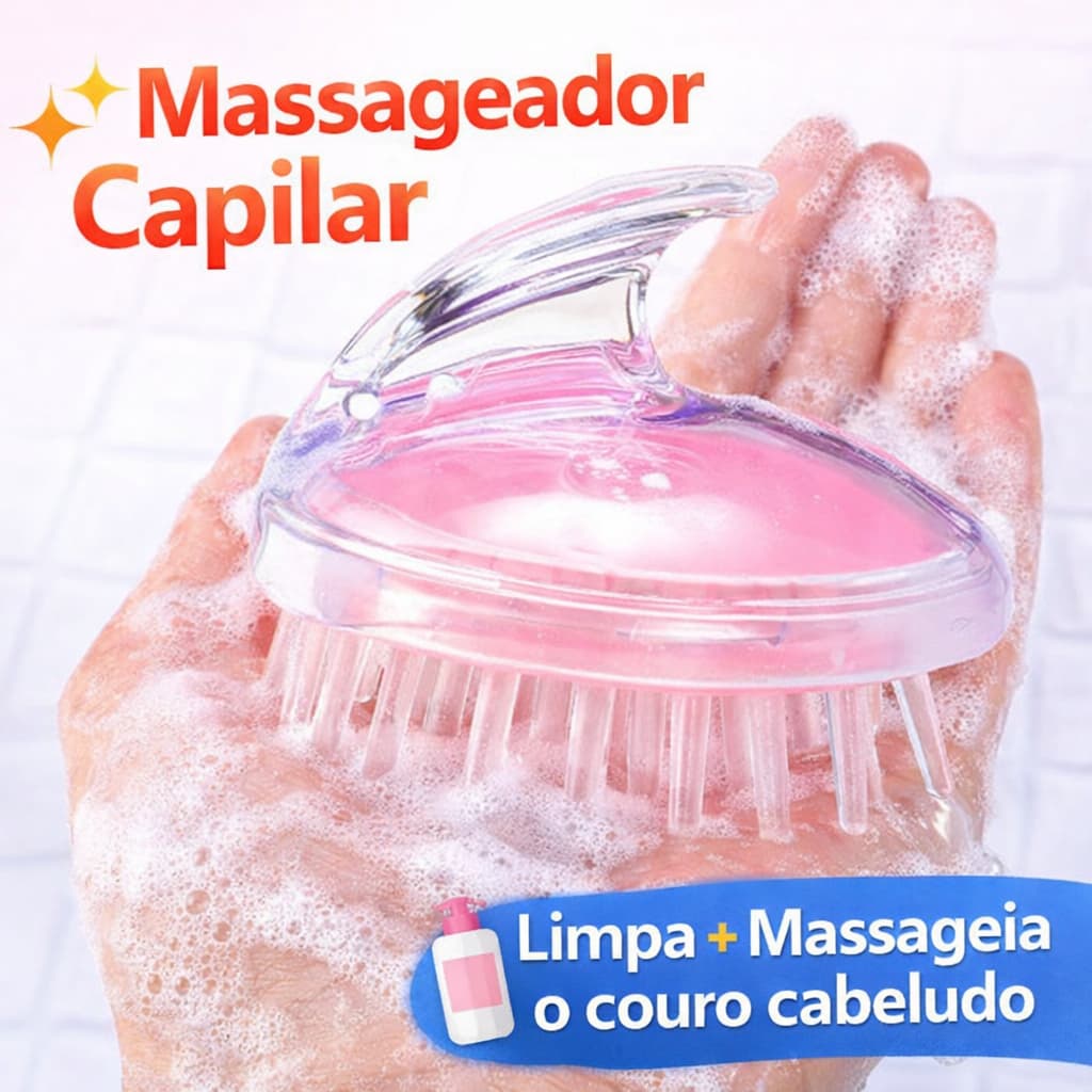 Escova Massageadora Couro Cabeludo Silicone Shampoo Capilar Relaxante Anti Stress