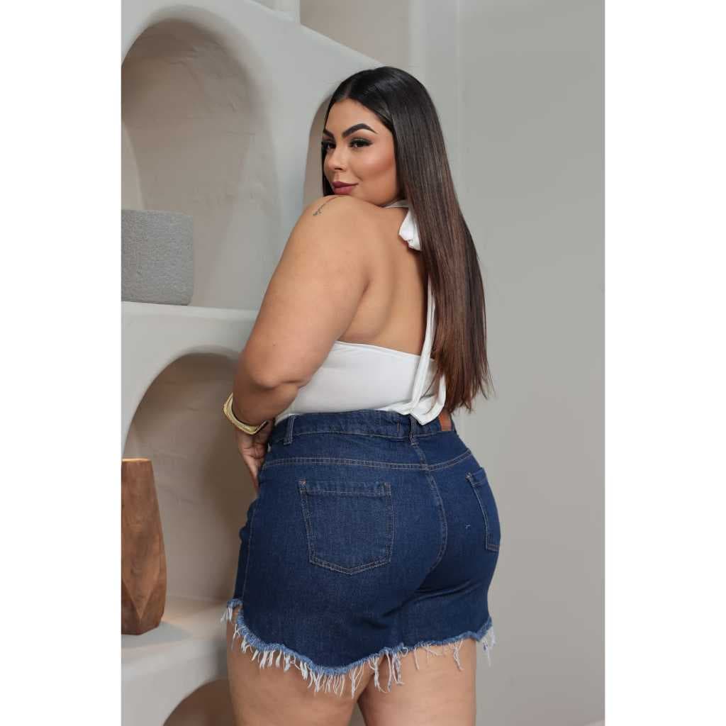 Kit 2 Short Jeans Feminino Plus Size Barra Desfiada Cintura Alta Confortável Moda Veste Bem 46 ao 54