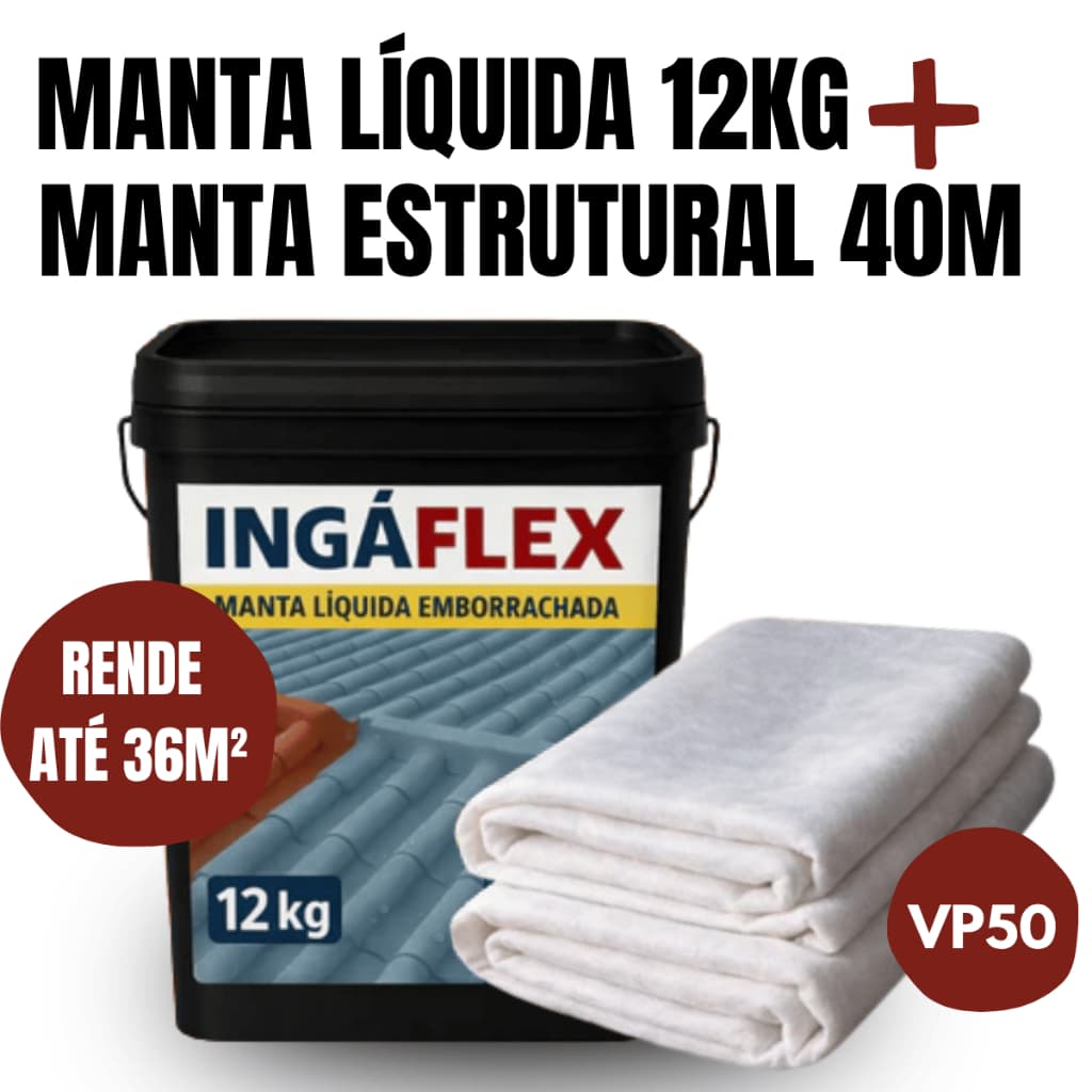 Manta Líquida Emborrachada 12kg + Bidim 40m Alta Vedação Impermeabilizante Anti Infiltração