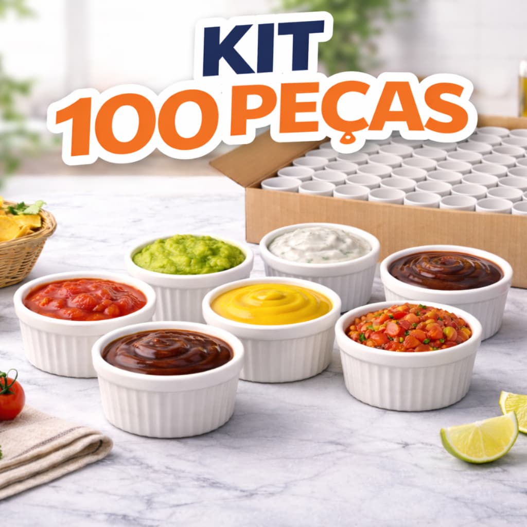 Kit 100 Peças Ramekin 60ml Plástico Molheira Custo Benefício para Molhos e Porções
