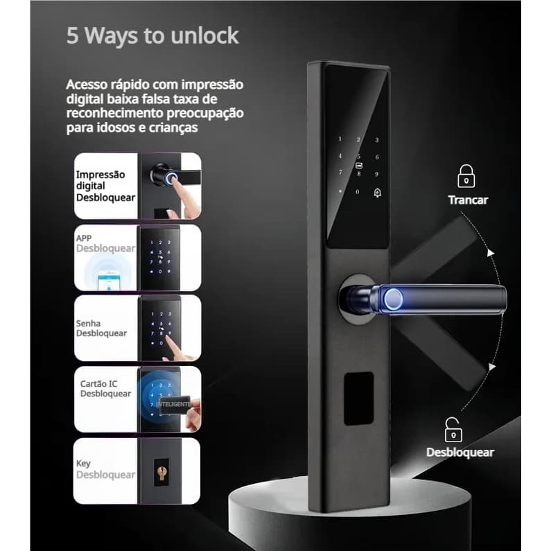 Fechadura Digital Biométrica de Alta Tecnologia – Acesso por Touch, Senha, Cartão e Chave Inteligente  M15