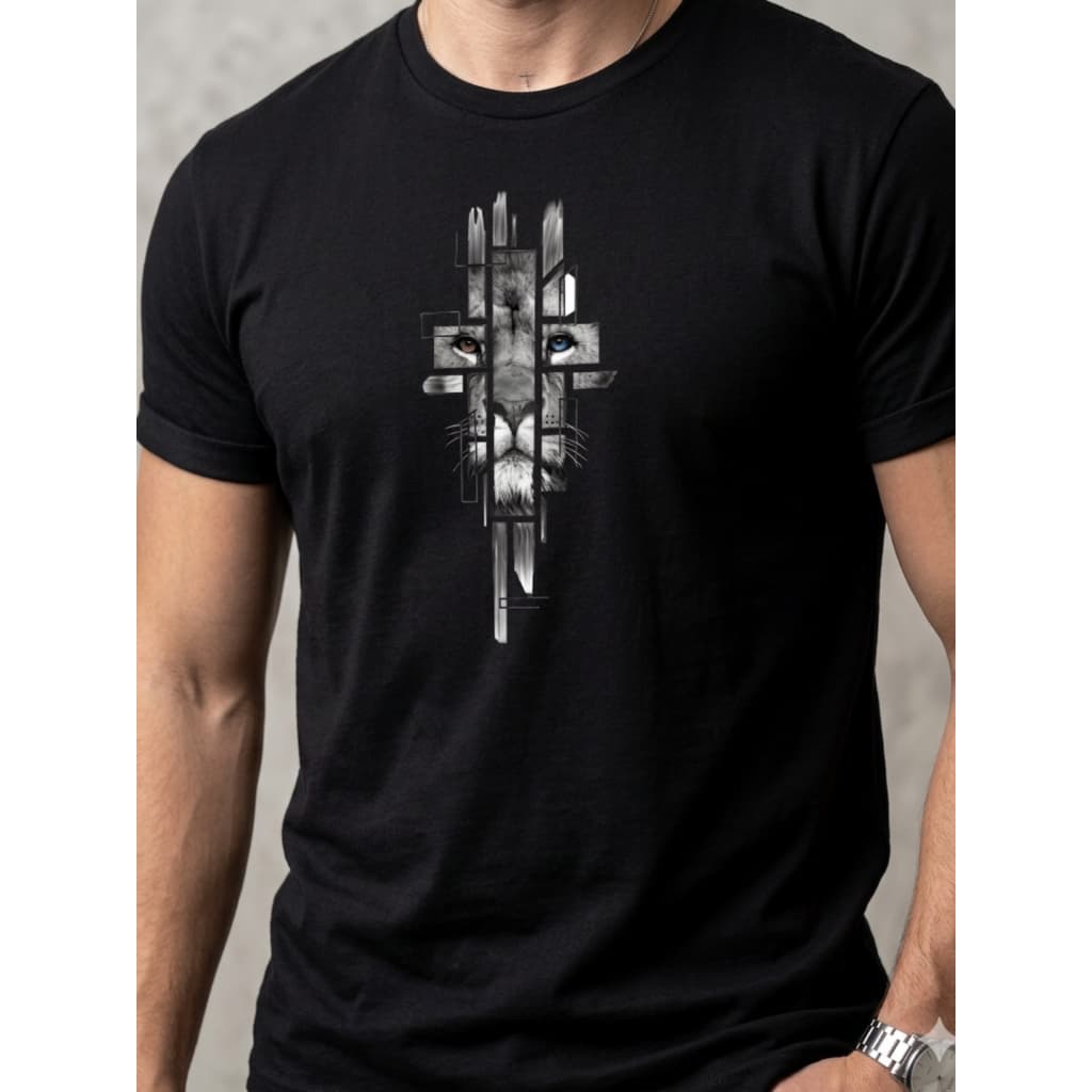 Camiseta Masculina Leão de Juda Yeshua Cruz e a Espada 100% Algodão