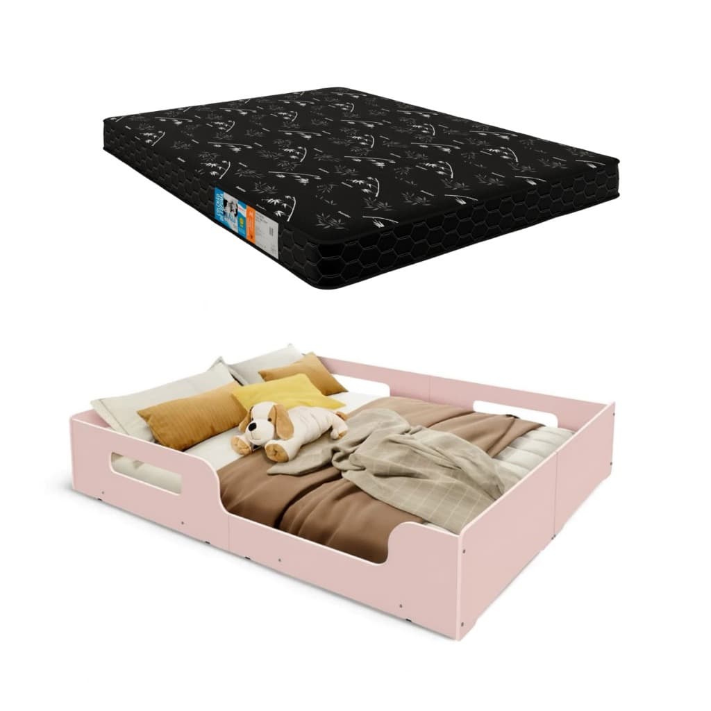 Cama Casal Montessoriana Infantil Princesa Grade de Proteção Lateral + Colchão Casal Toraflex