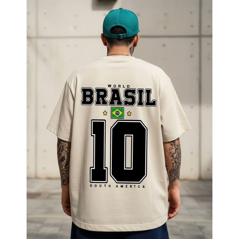 Camiseta Oversized Básica Brasil 10 Copa do Mundo World Camisa 100% Algodão Confortável Unissex