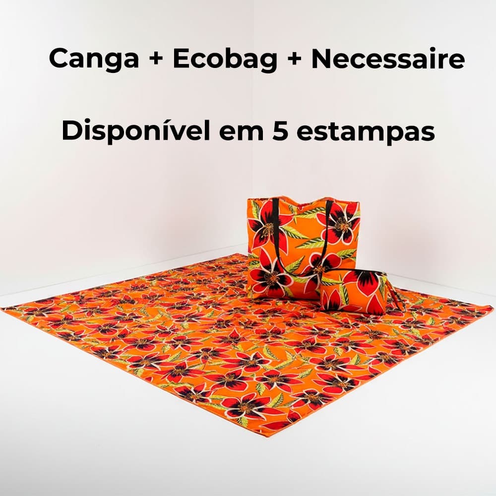 Kit Canga Praia + Bolsa Eco Bag + Necessaire Feminina Verão Estampada Moda Praia 5 Estampas