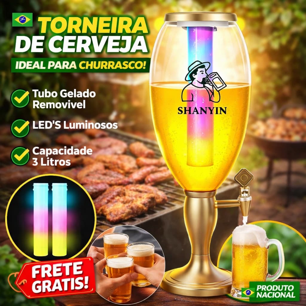 Torre De Cerveja Iluminada De 3 Litros, Inclui Refil Gelado