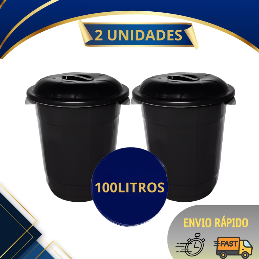 Kit 2 Lixeira Cesto Cestão Cesta Lixo 100 Litros Reforçado Preto Alca Reforçada Inplast