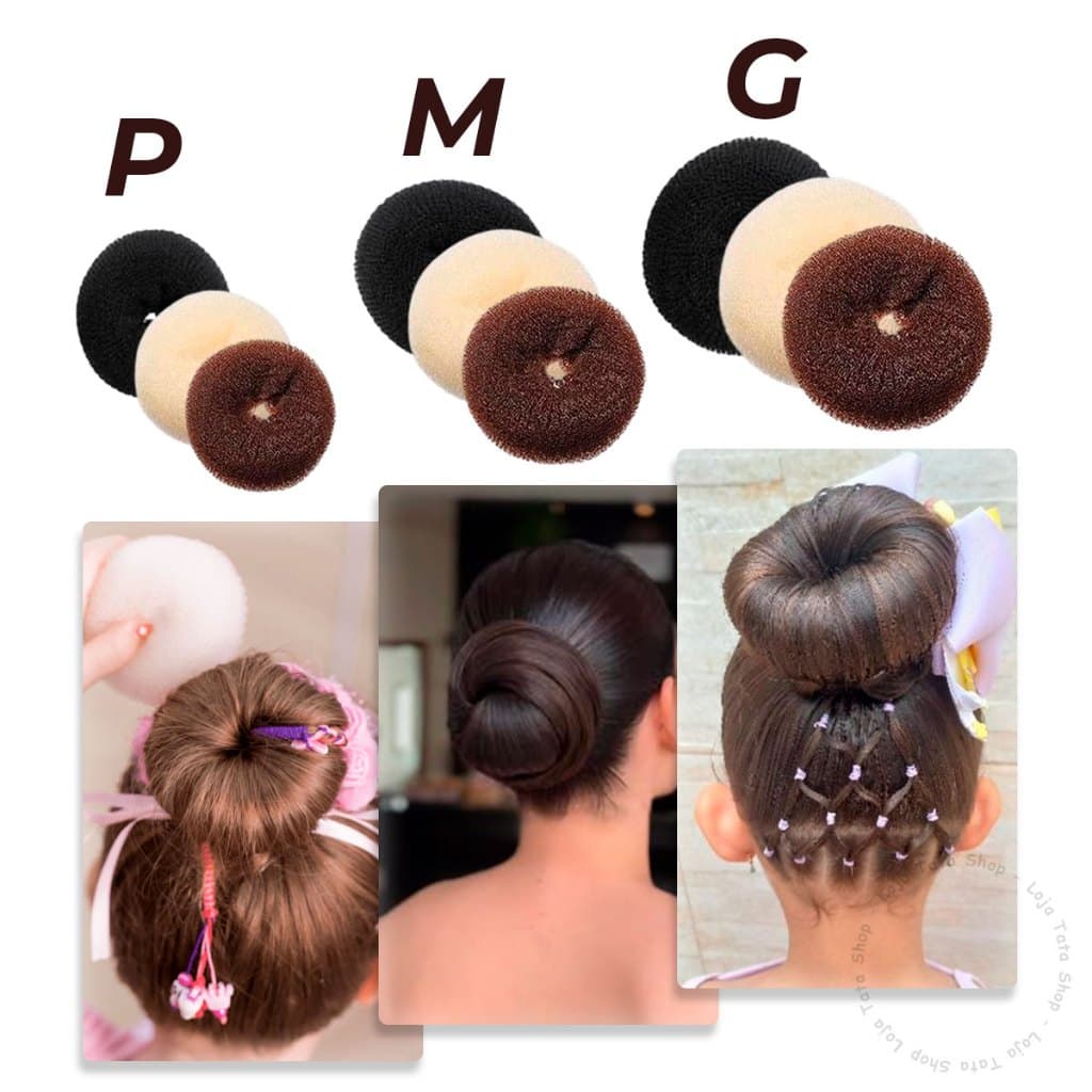 Pompom Coque Cabelo Bailarina Laço Penteado Acessório Feminino Xuxinha Rosquina Donut Hair Mulher