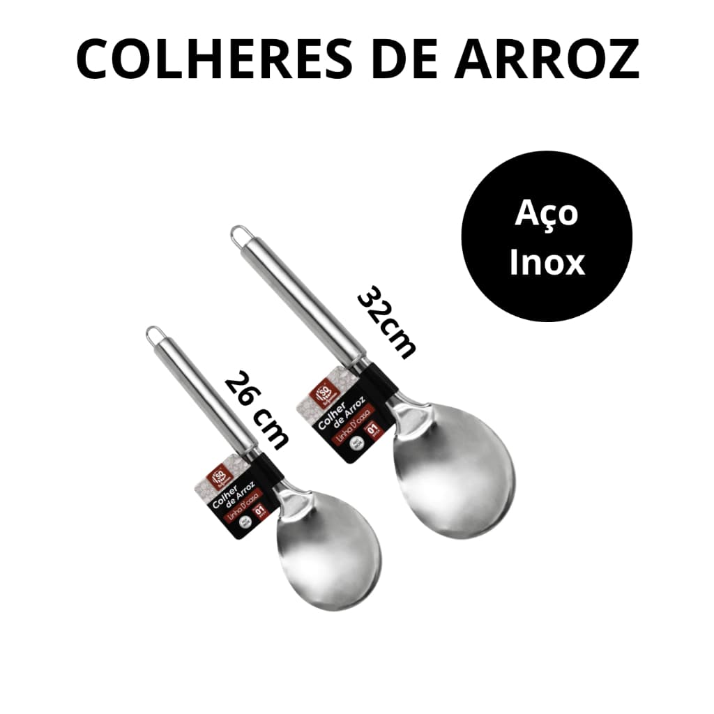 KIT 2 COLHERES DE ARROZ AÇO INOX 26 E 32 CM