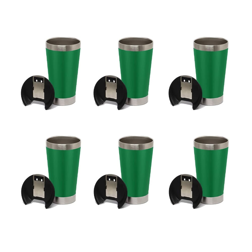 Kit 6 Copos Térmico De Cerveja Café Aço Inox 473ml Com Tampa Verde
