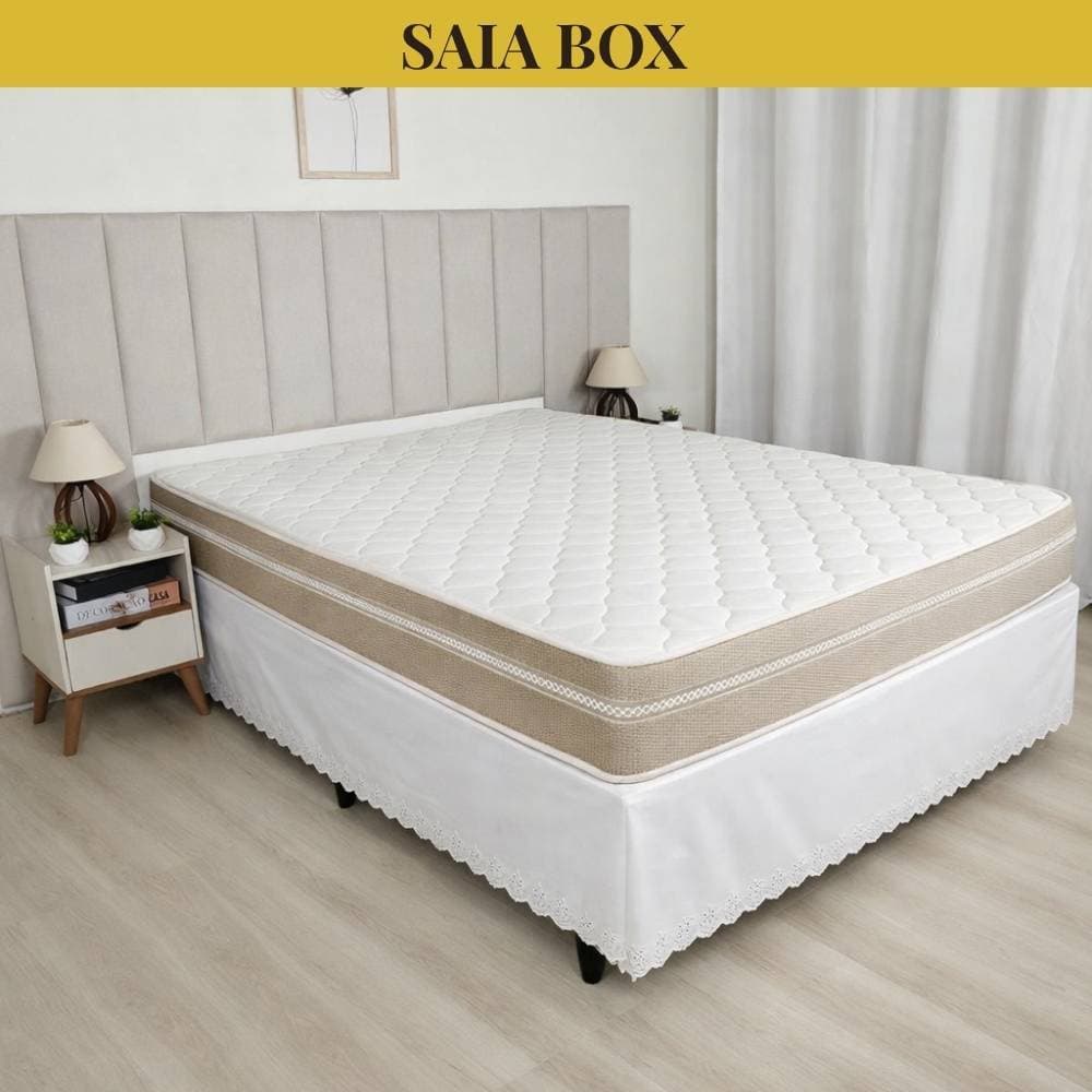 Saia Para Box Com Elástico Capa Protetora Solteiro Casal Queen Branca Com Barrado