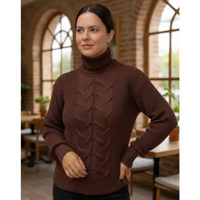 Blusa Feminina de Tricot Gola Alta Inverno Elisa Elegante Quente e Confortável