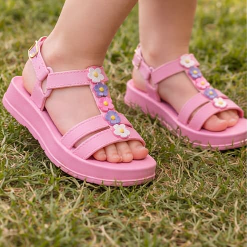 Sandália Infantil  Menina Rosa com Fivela Antiderrapante Super Confortável