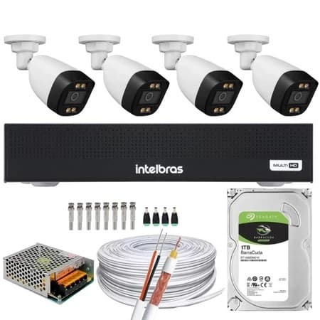 Kit 04 Cameras Full Color DVR intelbras 1104-C 4Ch C/HD 1TB