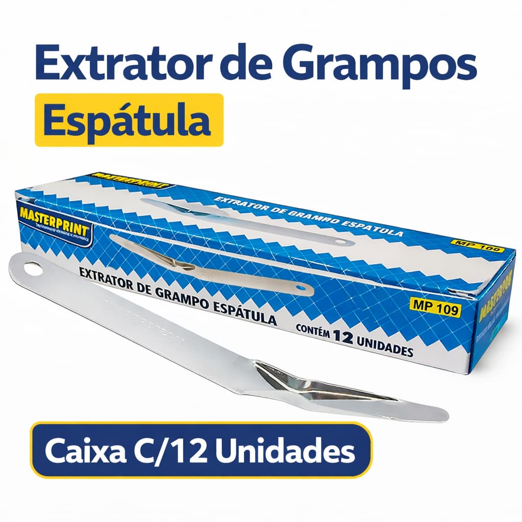 Extrator de Grampos Caixa com 12 Unidades Espátula em Metal Resistente Masterprint