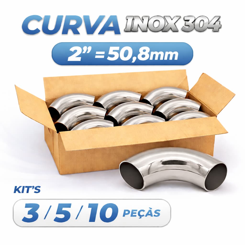 Kit 3/5/10 peças Curva Inox 2 polegadas (50.8mm) para Corrimão Escapamento Guarda Corpo 90 graus Polida Mais economia