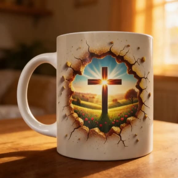 Caneca Porcelana 3D Cristã Fé Cristo Deus Jesus Presente Evangélico