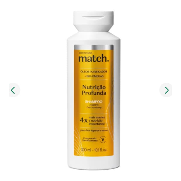 Shampoo, Condicionador, Máscara Capilar Match, Nutrição Profunda, o Boticário.