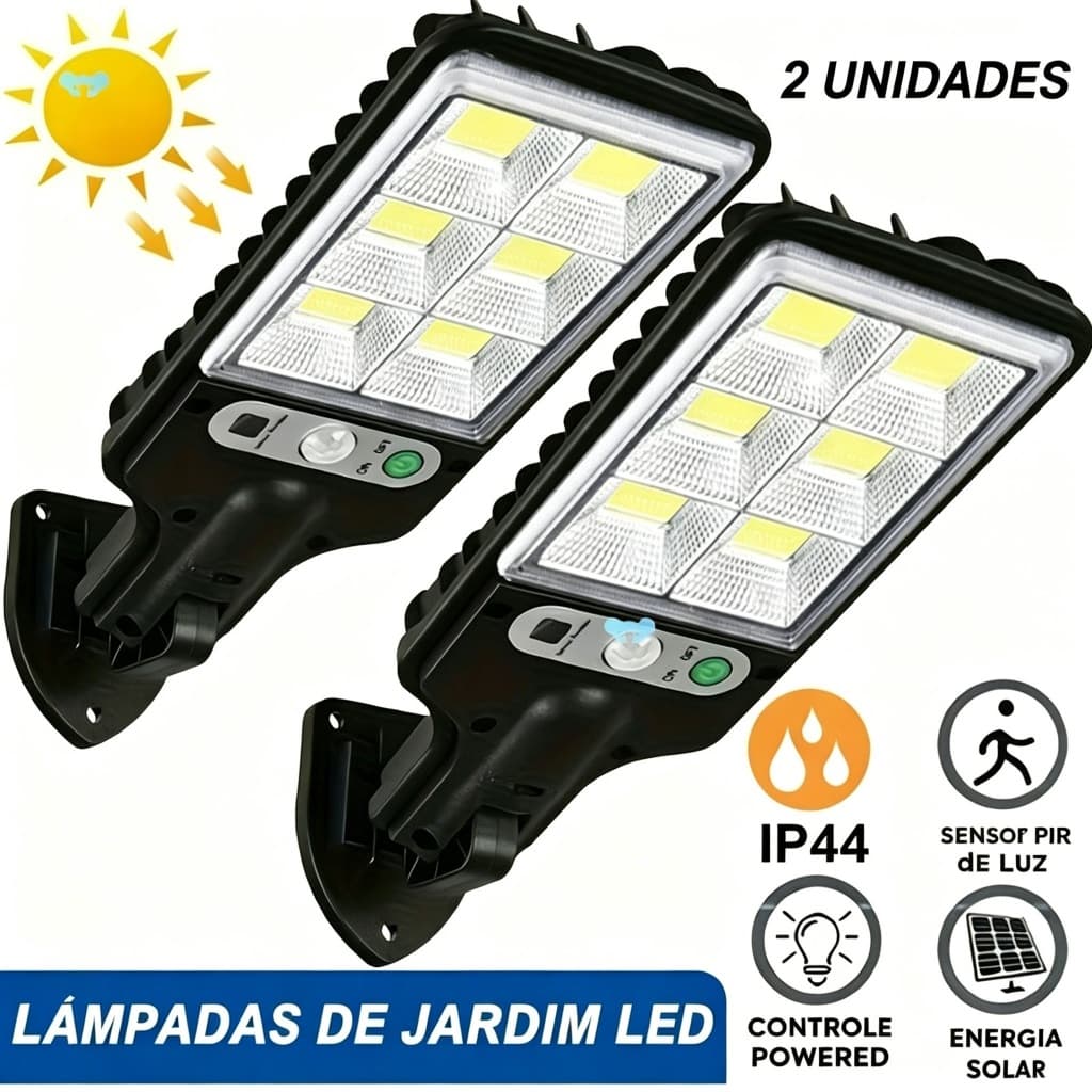 Luminária Solar Parede 108 COB Carregar LED Luz Branco frio Prova D'Água Sensor Presença 3 funções