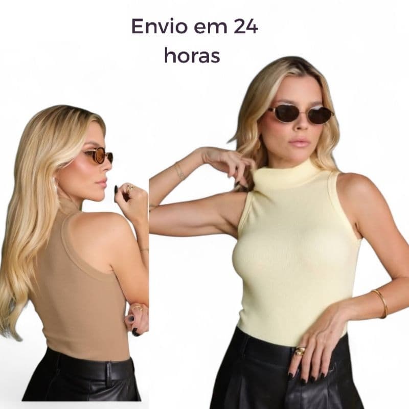 regata feminina canelada gola alta blusa feminina camiseta gola alta malha Menegotti promoção