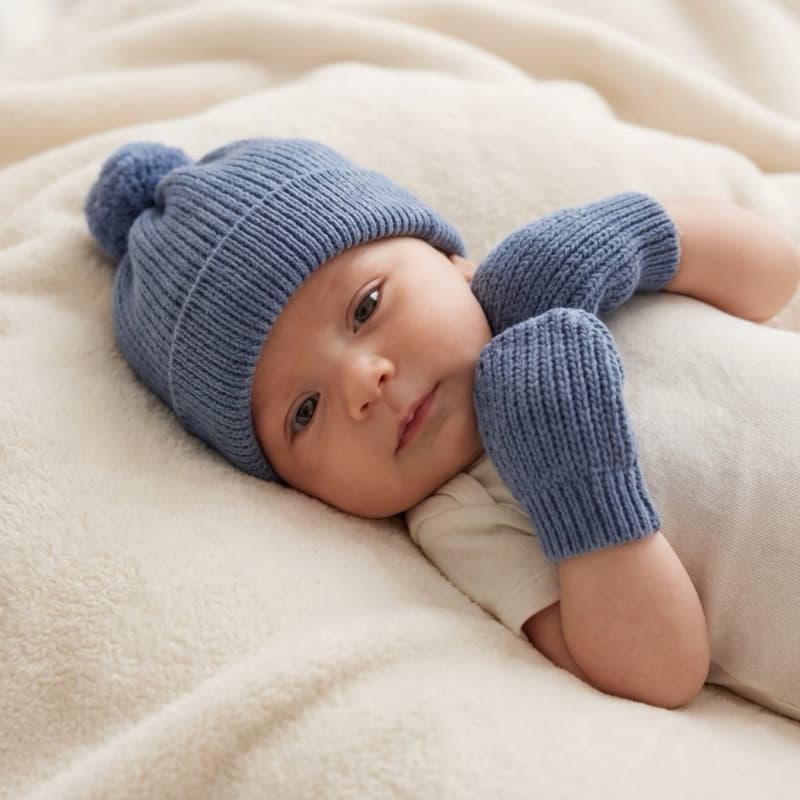 Conjunto touca e luva de tricô premium para bebê - 2 peças - Antialérgico RN
