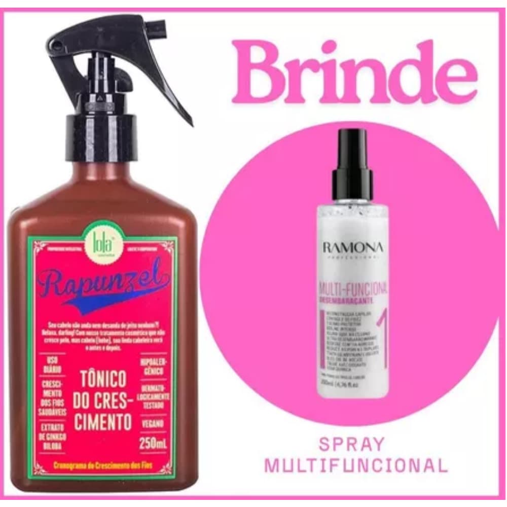 Tônico Rapunzel 250ml Lola Cosmetics | Crescimento, Força dos Fios. Hidratação + Brinde Spray