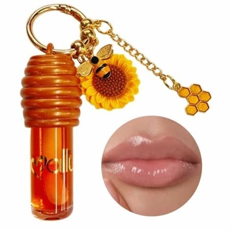 Óleo labial de mel com essência hidratante transparente com chaveiro novo design
