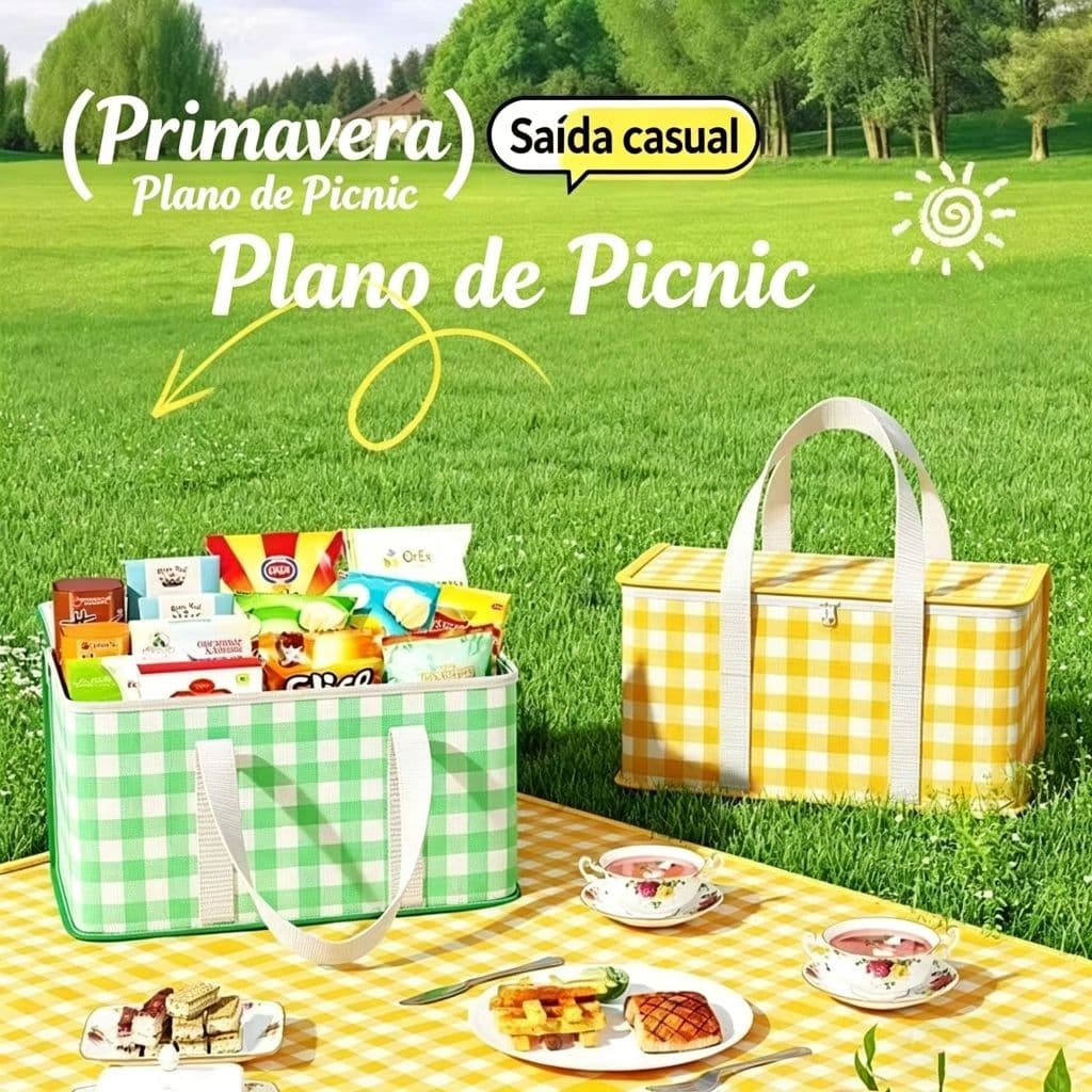 Bolsa Térmica de Piquenique Portátil Dobrável e Reutilizável Ideal para Praia, Acampamento Churrasco e Viagem de Carroa
