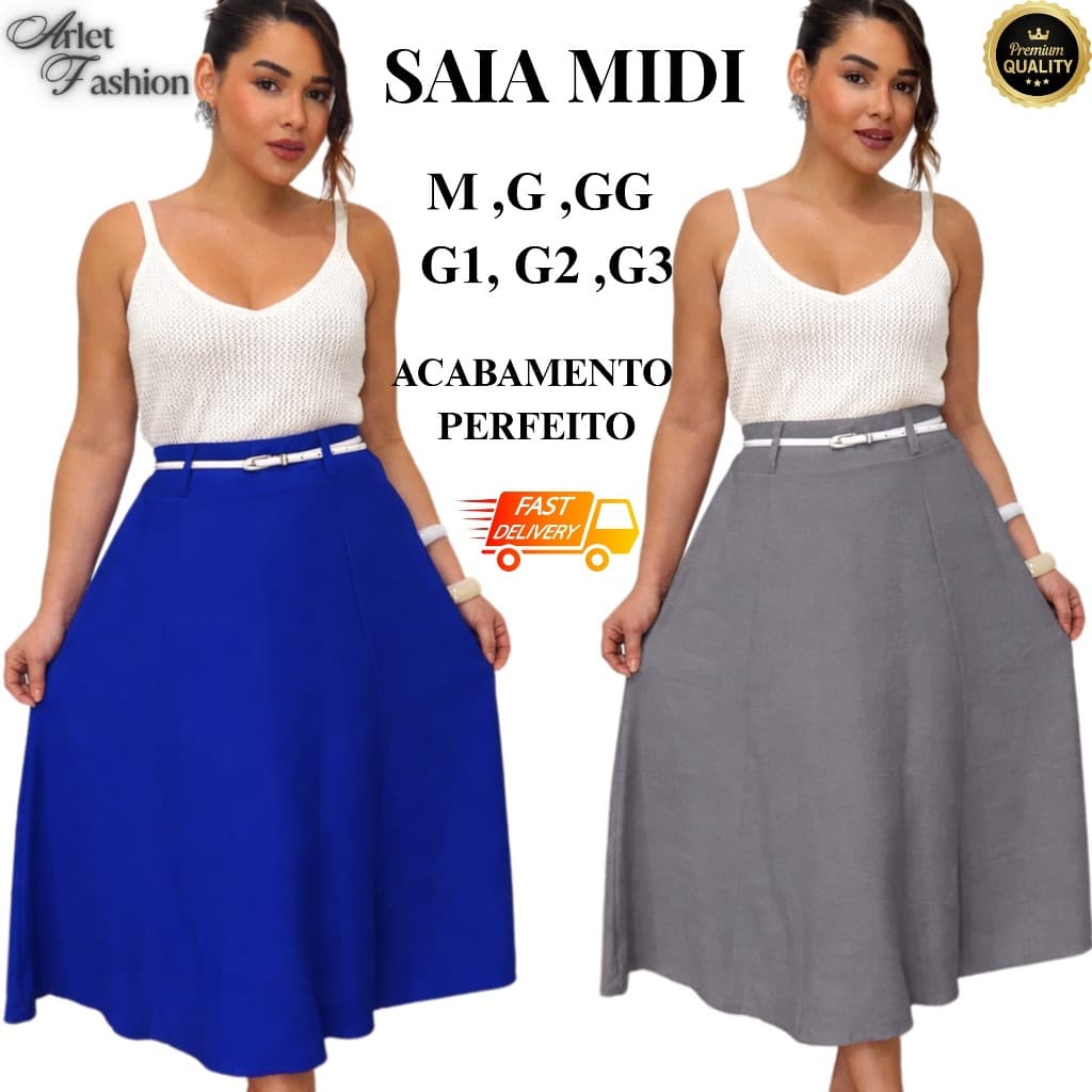 Saia Feminina Midi Sensorial Marant M ao G3–Confortável, Elegante, Moda Evangélica, Tendência